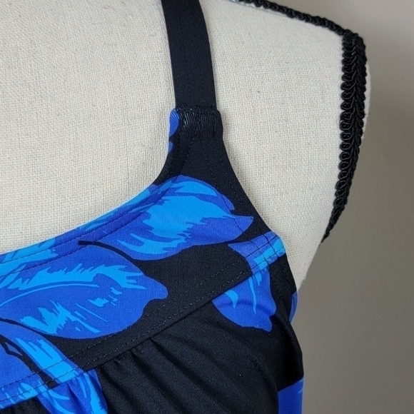 Lands' End Blouson Black & Blue Floral Tankini Swim Top Sz 10 DD - Picture 8 of 15